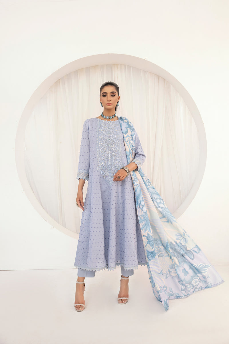 3PC HEMLINE EMBROIDERED LAWN DRESS 01