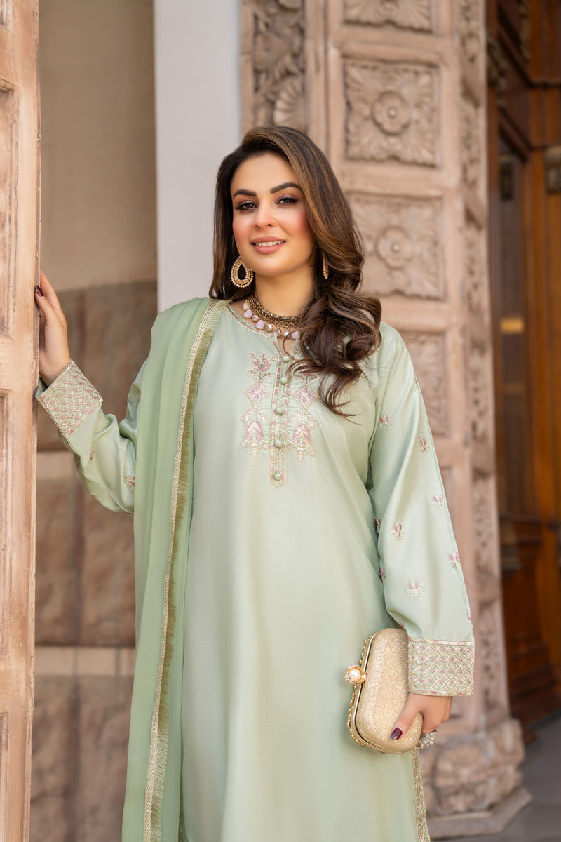 3PC READY TO WEAR RAW SILK DRESS BY GUL WARUN GRS12