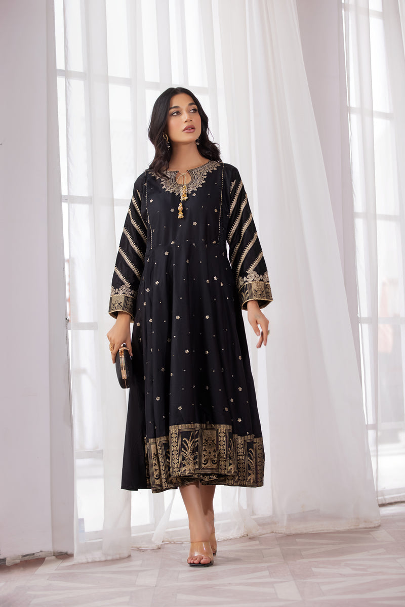 ZAIWA 1PC EMBROIDERED LONG FROCK 05