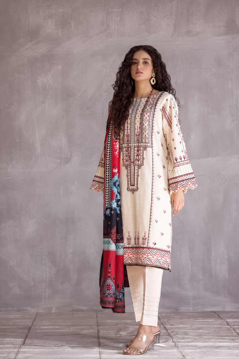 HEMLINE 3PC JACQUARD SLUB EMBROIDERED DRESS 10