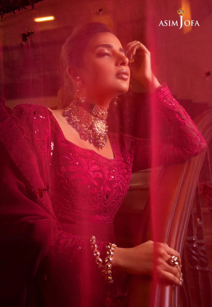 asim jofa red dress AJAB-11 EMBROIDERED CHIFFON 2 PCS