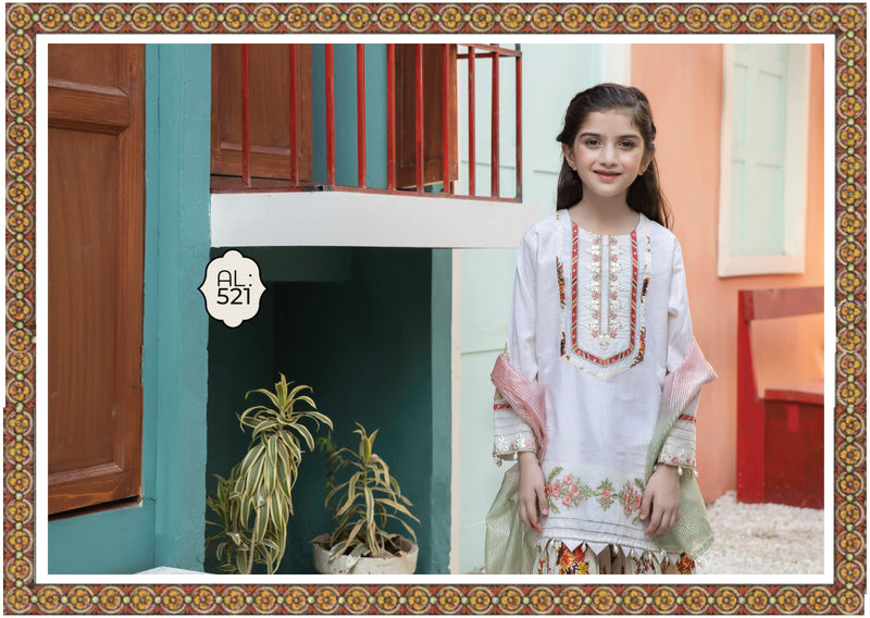 Kids Eid Ready To Wear 3 Pcs Embroidered Lawn Collection 09