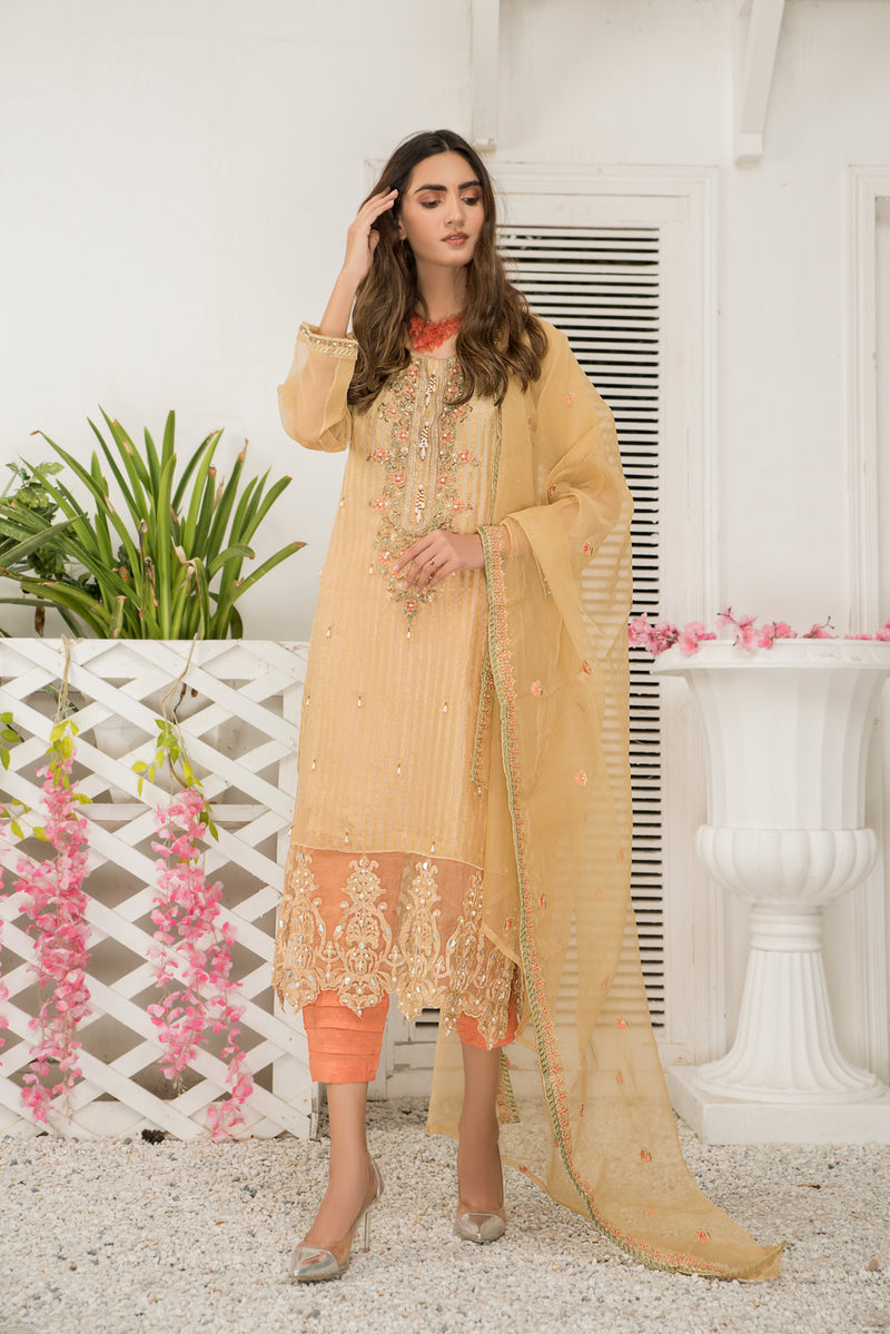 Ready To Wear 3 Pcs Semi Formal Embroidered Dress By ARWAH 11