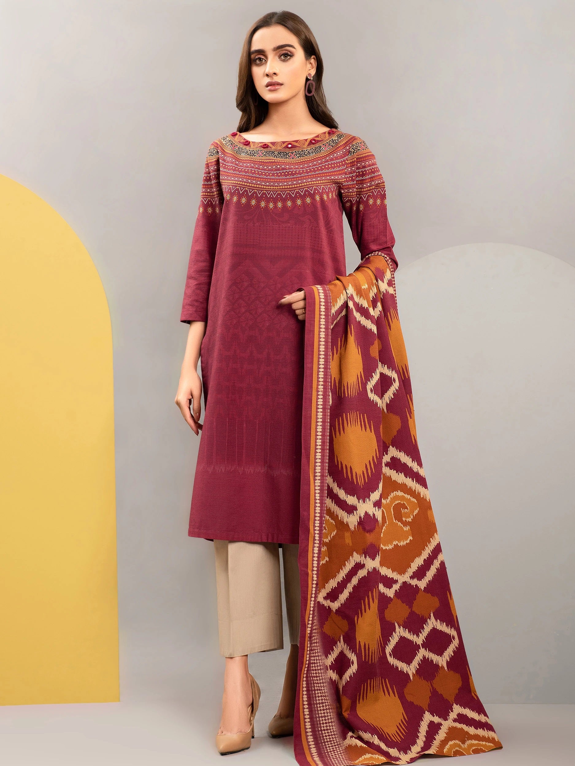 limelight orange dress 3PC LIMELIGHT KHADDAR DRESS 03 The Zaibai
