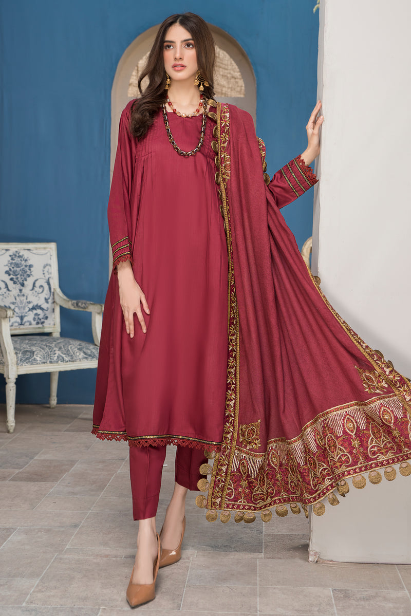 Winter Ready to Wear 3pc Embroidered Dress in Linen with wool shawl 03