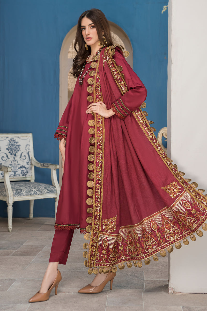 Winter Ready to Wear 3pc Embroidered Dress in Linen with wool shawl 03