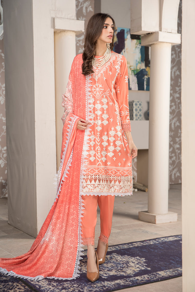 Winter Ready to Wear 3pc Embroidered Dress in Linen with wool shawl 07