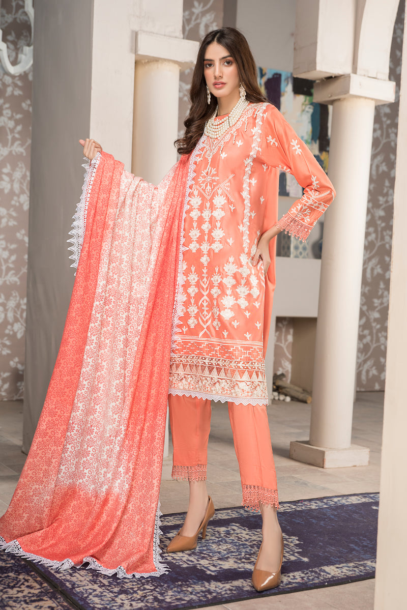 Winter Ready to Wear 3pc Embroidered Dress in Linen with wool shawl 07