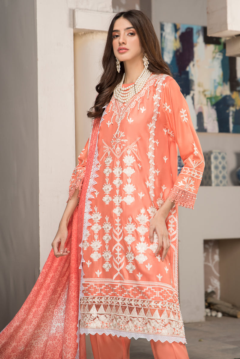 Winter Ready to Wear 3pc Embroidered Dress in Linen with wool shawl 07