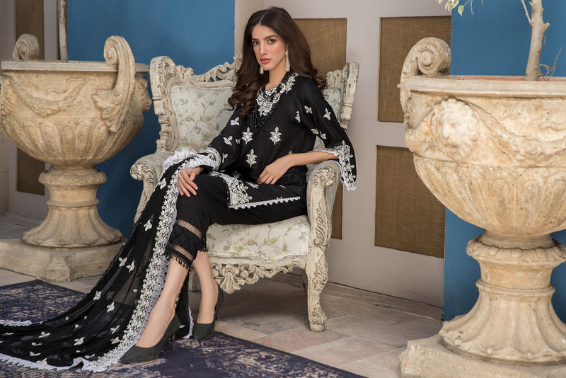 Winter Ready to Wear 3pc Embroidered Dress in Linen  01