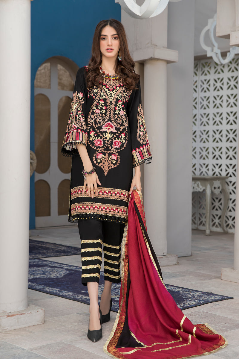 Winter Ready to Wear 3pc Embroidered Dress in Linen with wool shawl 09
