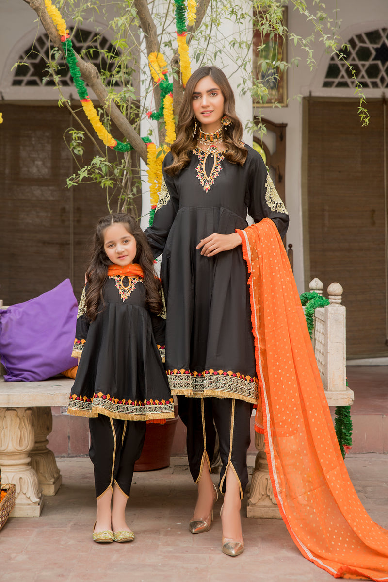 black eid dresses Buy Embroidered Silk Shirt with Sharara Black Eid Dress SMALL