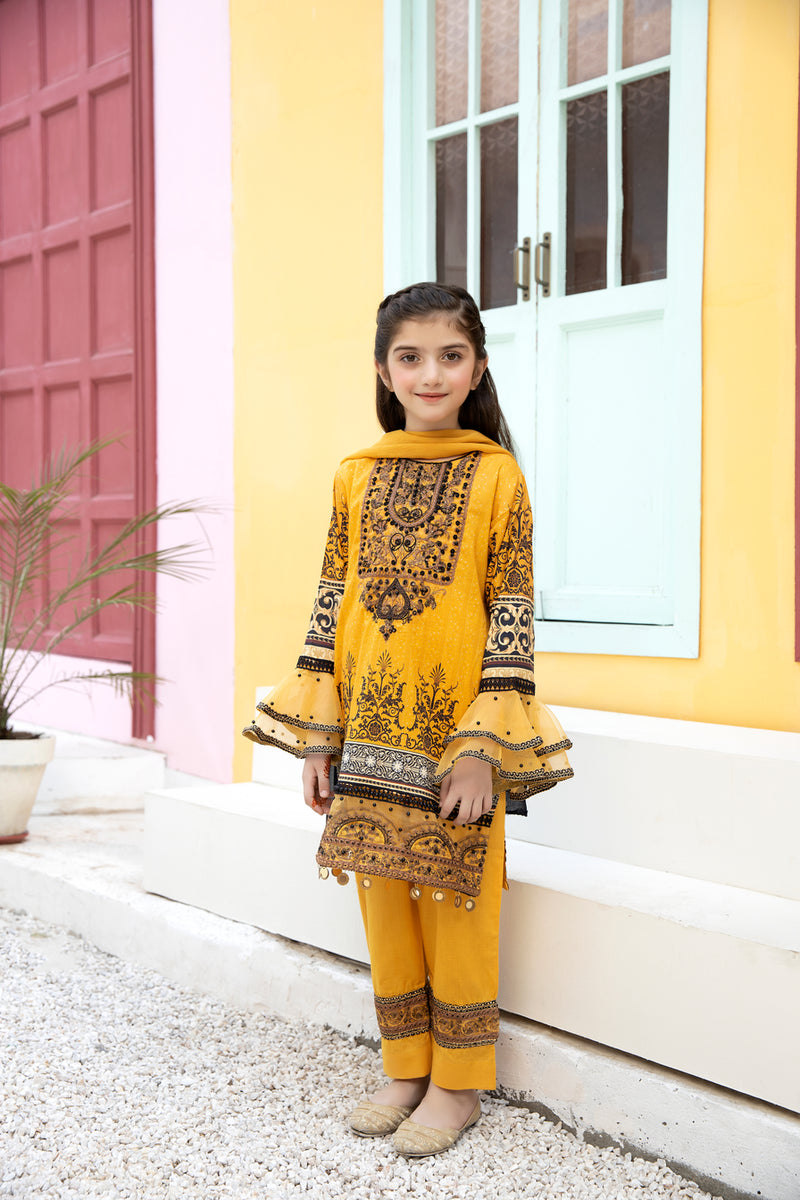 Kids Ready To Wear 3 Pcs Embroidered Lawn Collection by Mona 01