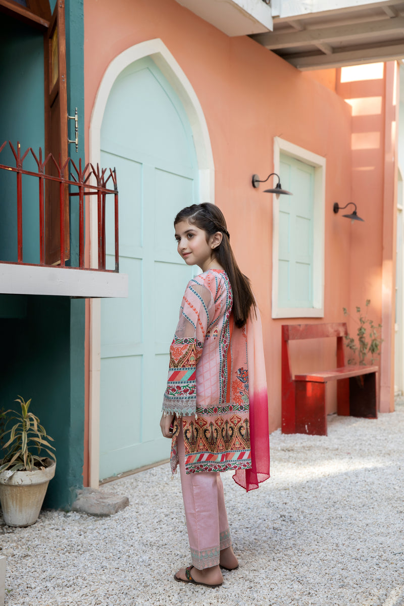 Kids Ready To Wear 3 Pcs Embroidered Lawn Collection by Mona 10