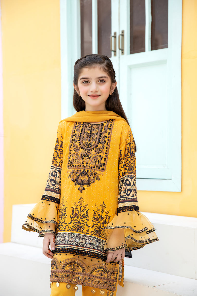Kids Ready To Wear 3 Pcs Embroidered Lawn Collection by Mona 01