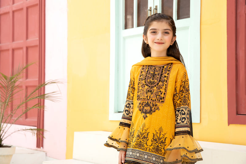 Kids Ready To Wear 3 Pcs Embroidered Lawn Collection by Mona 01