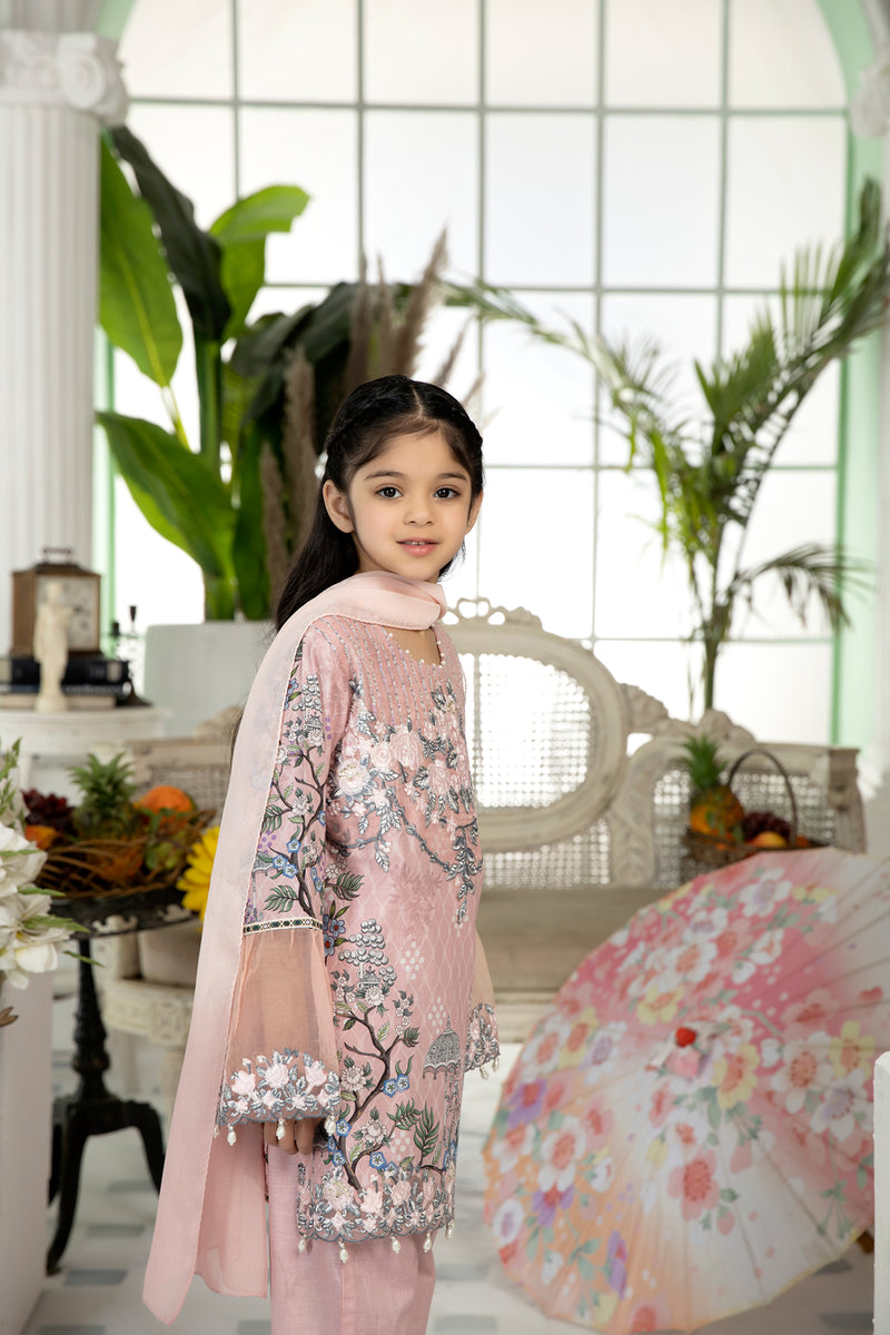 Kids Ready To Wear 3 Pcs Embroidered Lawn Collection by Mona 08
