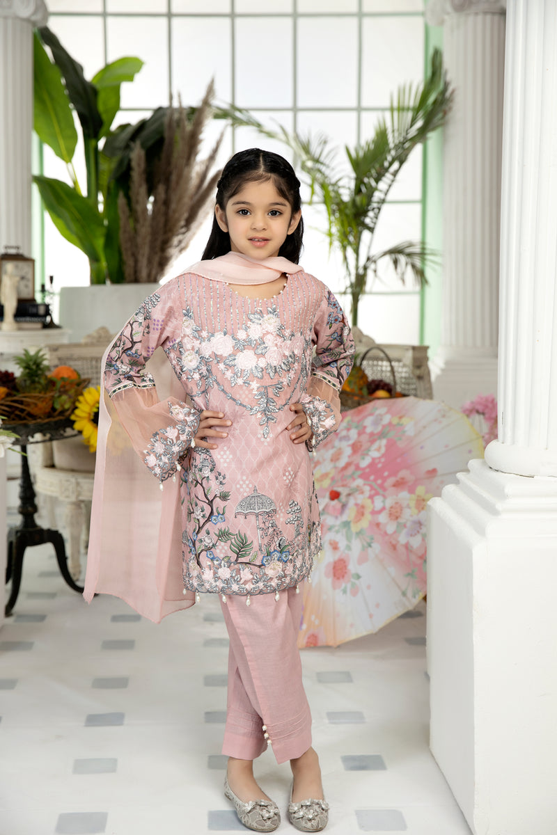 Kids Ready To Wear 3 Pcs Embroidered Lawn Collection by Mona 08