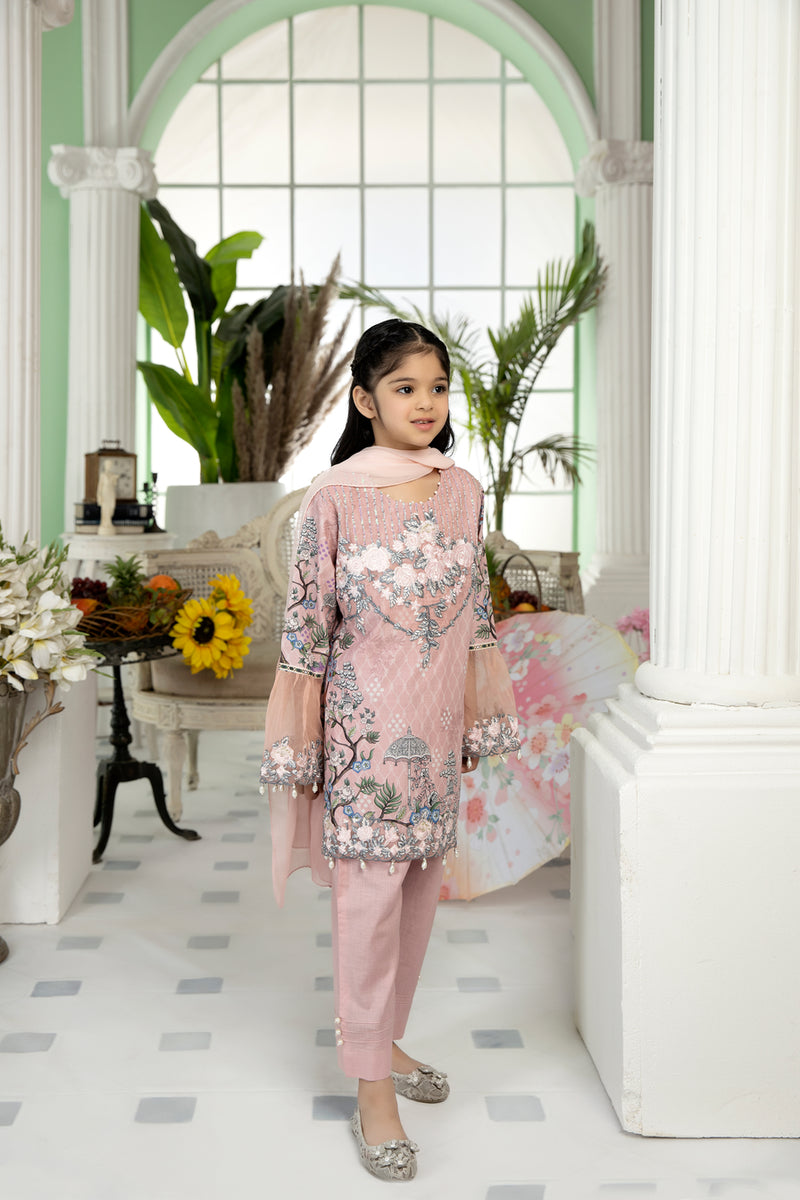Kids Ready To Wear 3 Pcs Embroidered Lawn Collection by Mona 08
