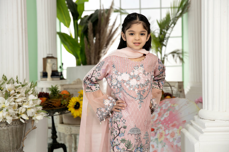 Kids Ready To Wear 3 Pcs Embroidered Lawn Collection by Mona 08