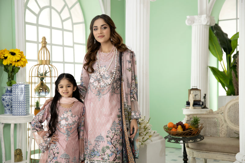 Kids Ready To Wear 3 Pcs Embroidered Lawn Collection by Mona 08