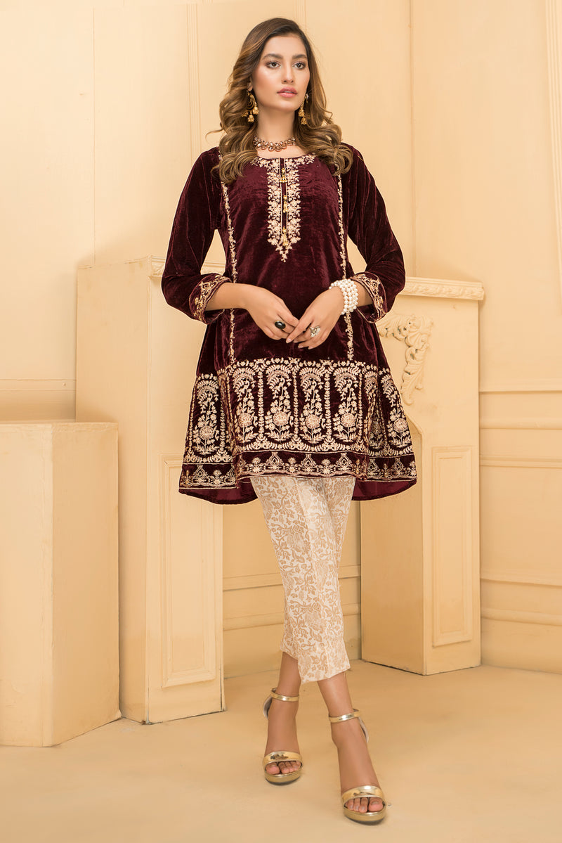 Ready To Wear 2 Pcs Velvet Dress By Zaiwa 01 – The Zaibai