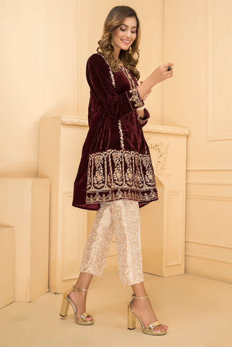 Ready To Wear 2 Pcs Velvet Dress By Zaiwa 01 – The Zaibai