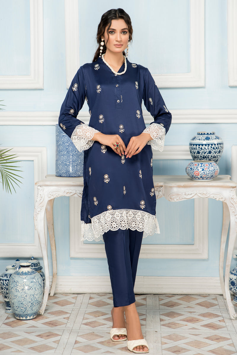 2 Pcs Embroidered Ready To Wear Linen Dress By ZAIWA 12