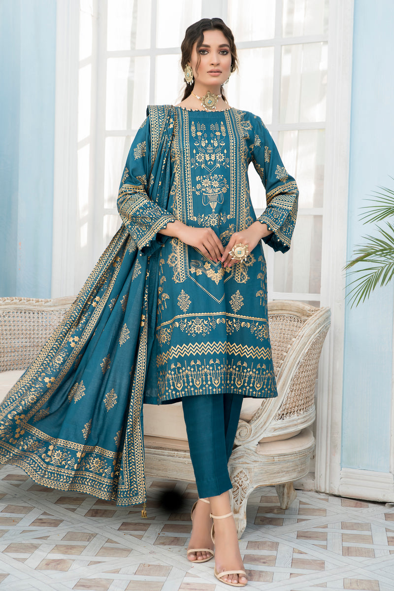 3 Pcs Ready To Wear Linen Screen Printed Dress By ZAIWA 09