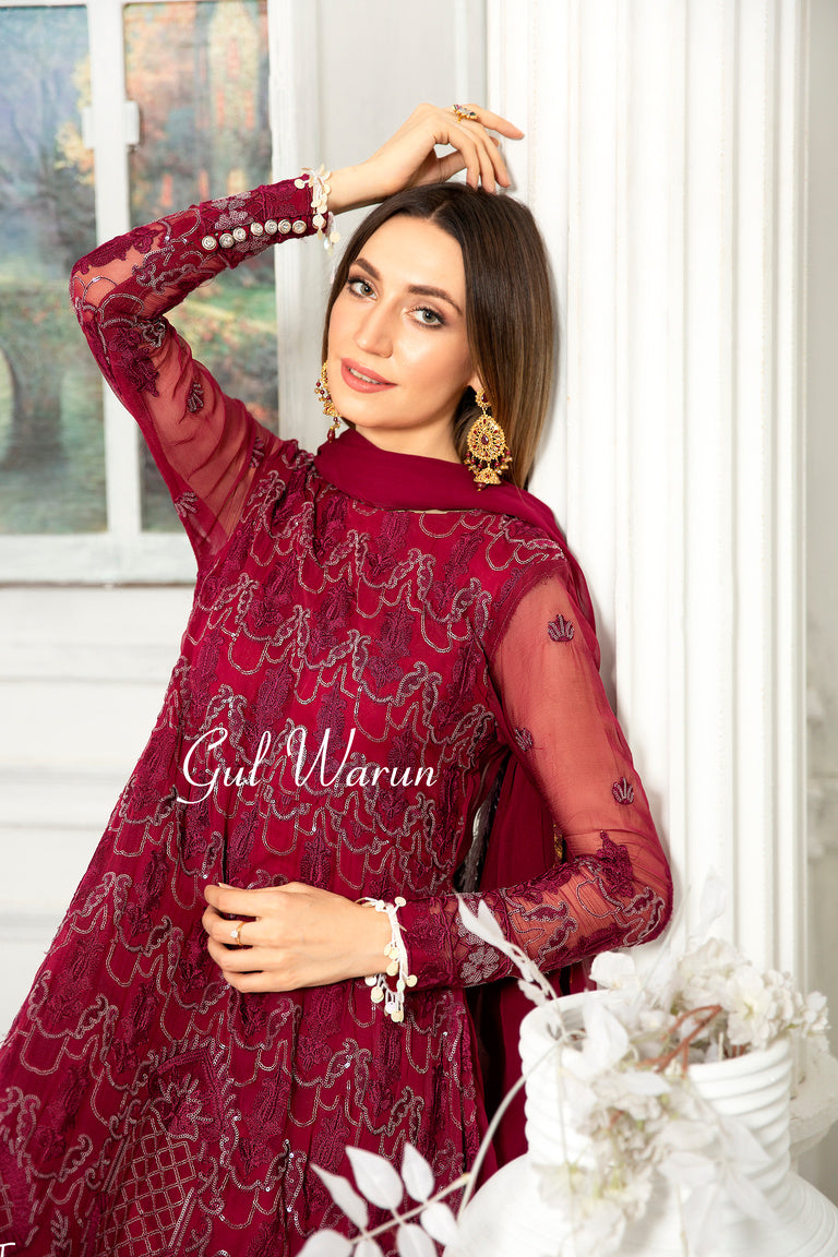 Gulwarun Ready to Wear Chiffon Embroidered Dress 12 The Zaibai Gulwarun Ready to Wear Chiffon Embroidered Dress 12 The Zaibai