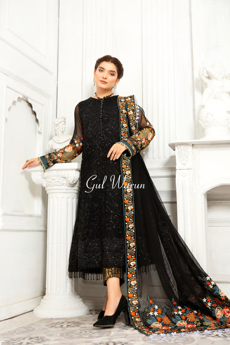 Gulwarun Ready to Wear Chiffon Embroidered Dress G08 The Zaibai Gulwarun Ready to Wear Chiffon Embroidered Dress G08 The Zaibai