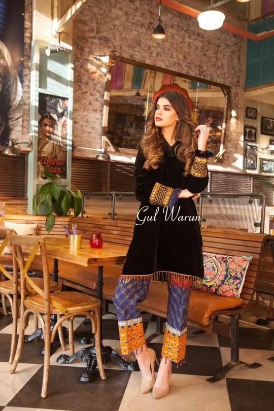 Velvet Ready to Wear Embroidered Dress by Gulwarun