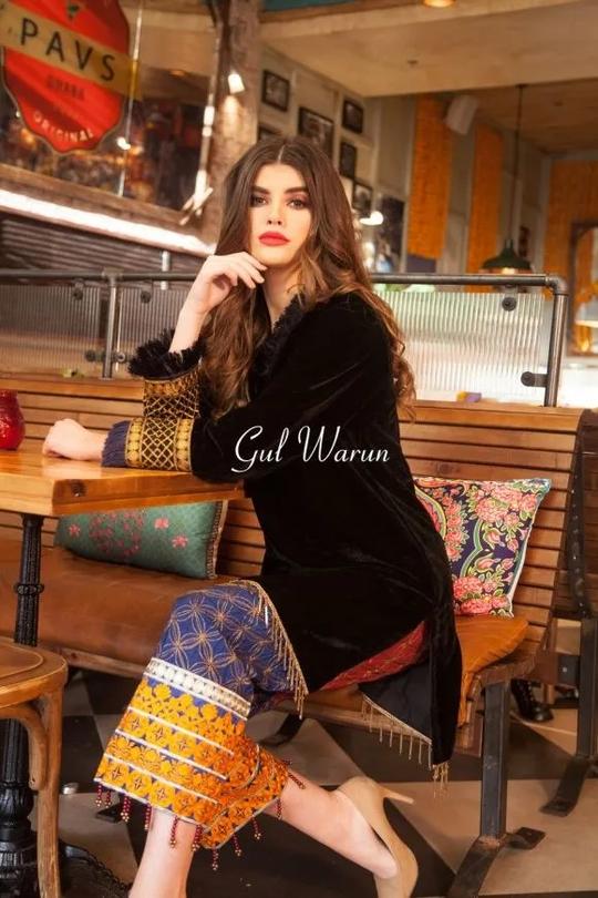 Velvet Ready to Wear Embroidered Dress by Gulwarun