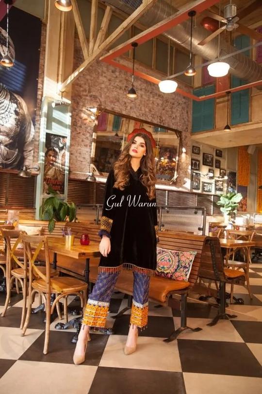 Velvet Ready to Wear Embroidered Dress by Gulwarun