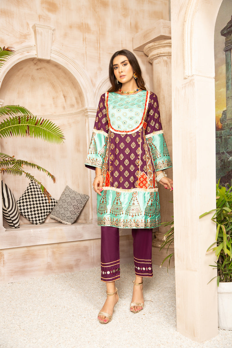Ready to Wear Block Printed and Embroidered Dress by Sakeena Hasan 04